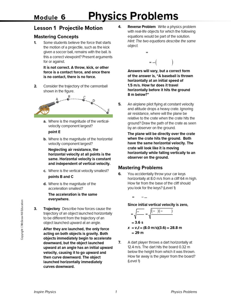 Projectile Motion Physics Problems | PDF | Acceleration | Force