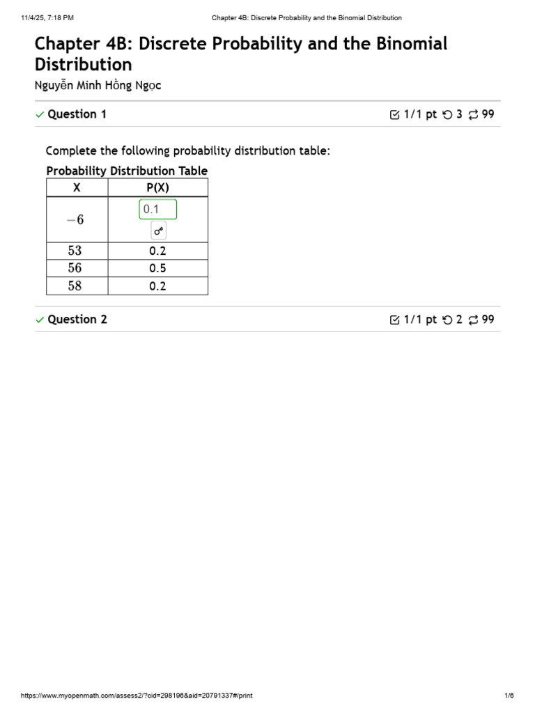 Discrete Probability & Binomial Distribution | PDF | Probability ...