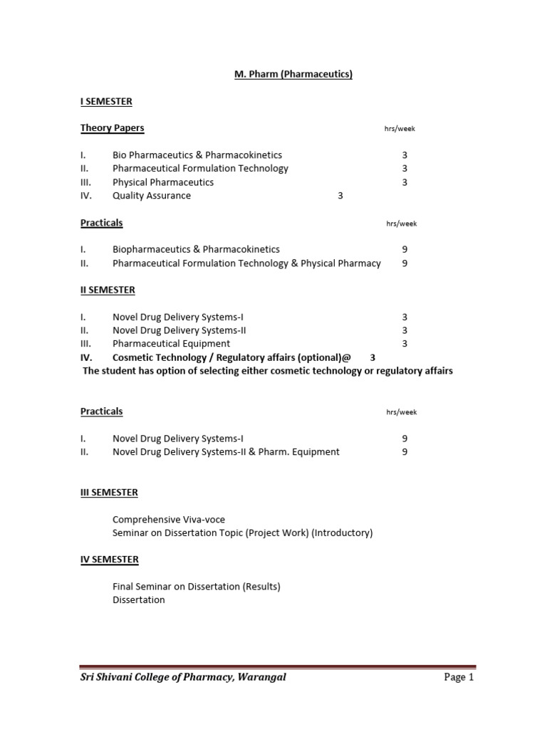 M. Pharm Curriculum at Sri Shivani College | PDF | Pharmacokinetics ...