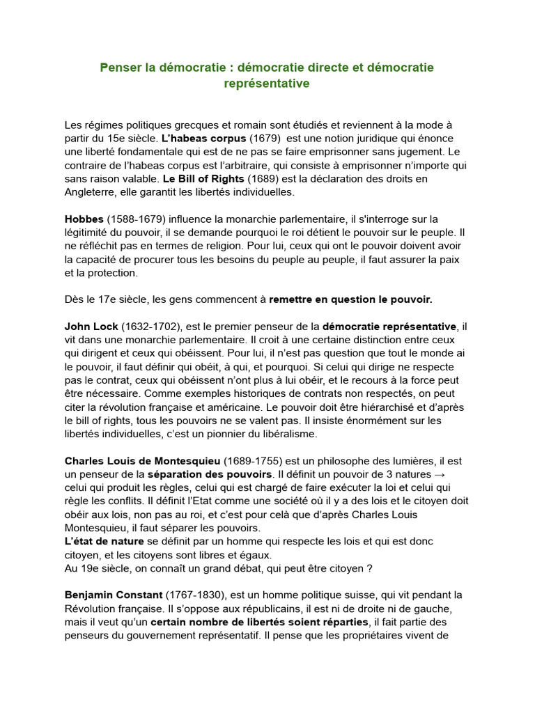 Démocratie directe vs représentative : enjeux | PDF | Démocratie ...