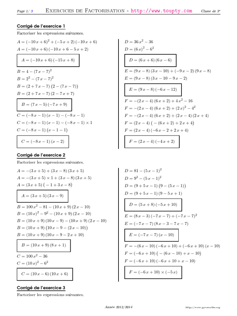 Factorisation 1 Corrige | PDF