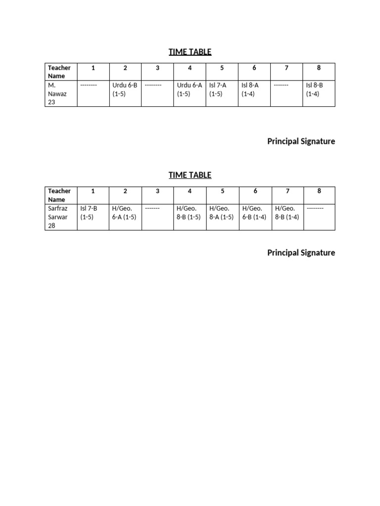 Teacer Timetable 071628 | PDF