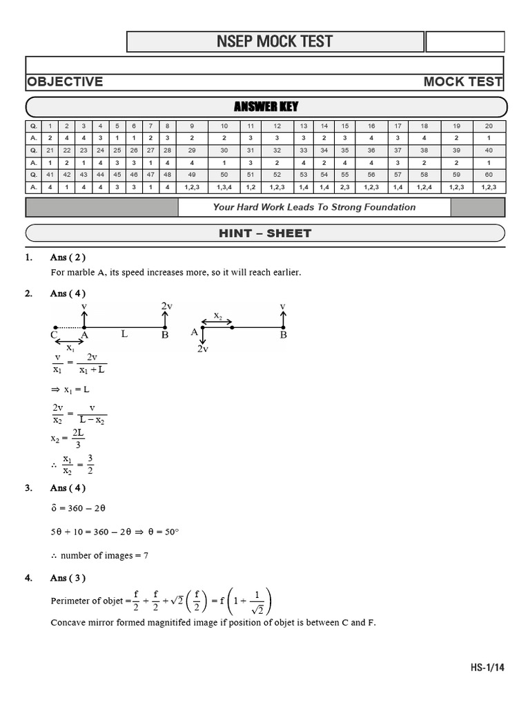 NSEP Mock Test Answer Key | PDF | Physical Phenomena | Quantity
