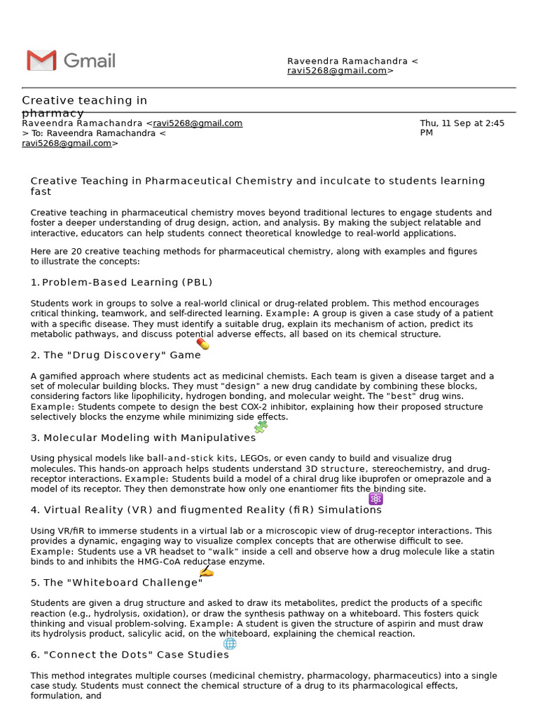 Creative Teaching in Pharmacy | PDF | Medicinal Chemistry | Pharmacology