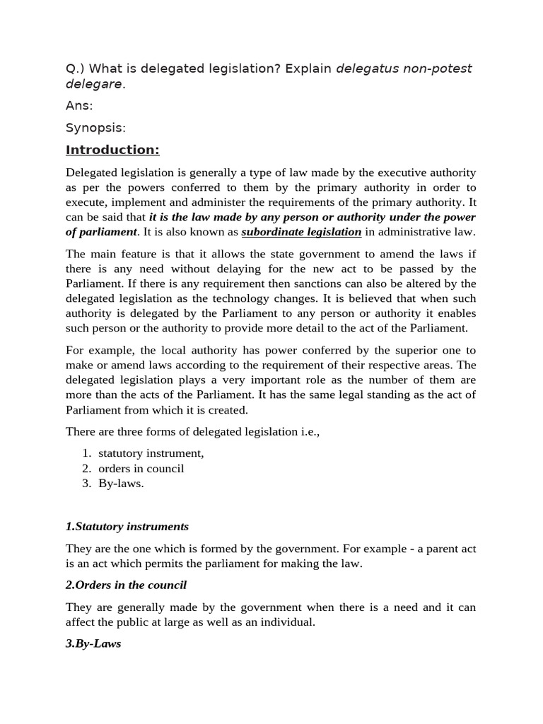 delegated legislation | PDF | Separation Of Powers | Administrative Law