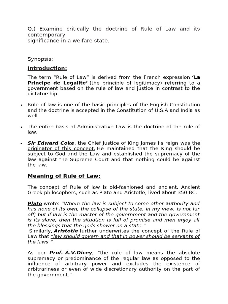 Doctrine of Rule of Law | PDF | Rule Of Law | Public Law