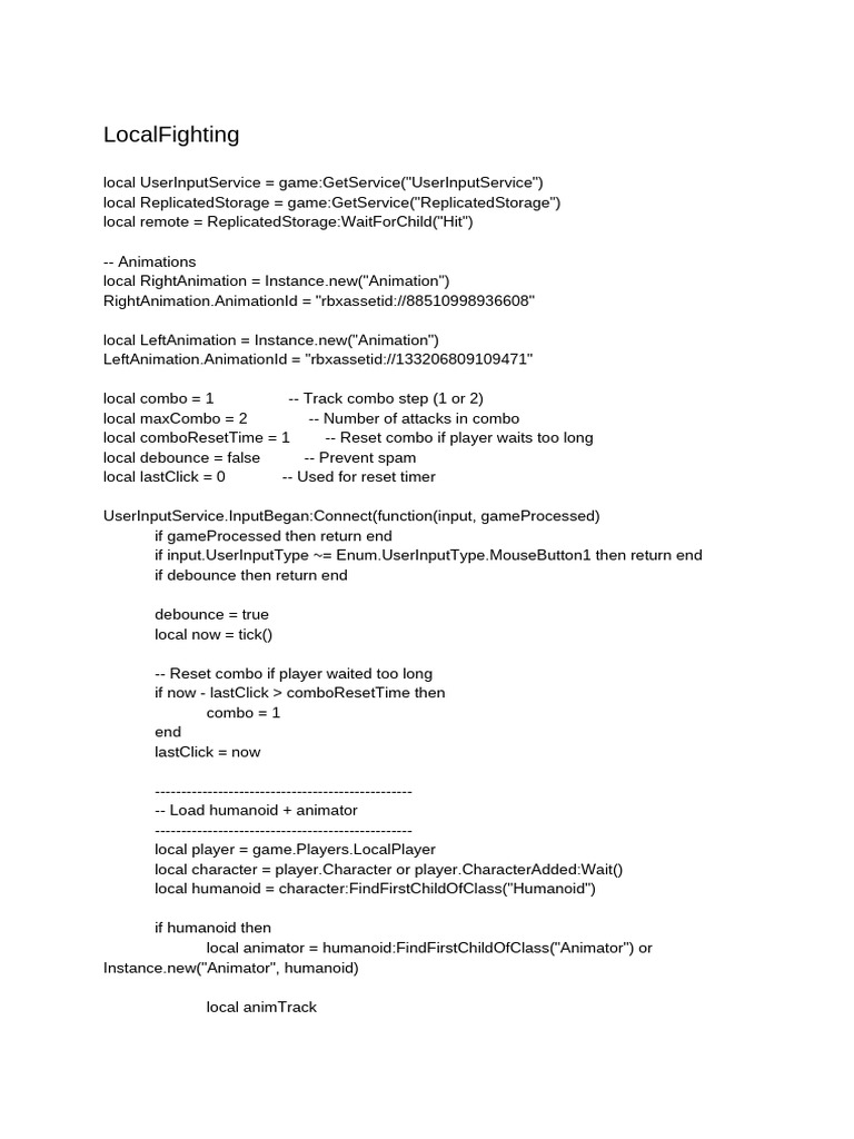 Local Fighting Script for Roblox | PDF
