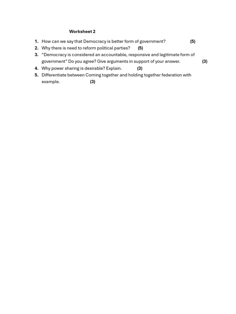 Democracy and Political Reform Worksheet | PDF