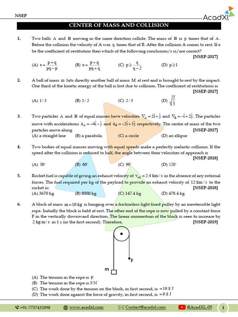 Center of Mass and Collision Problems | PDF | Rotation Around A Fixed ...