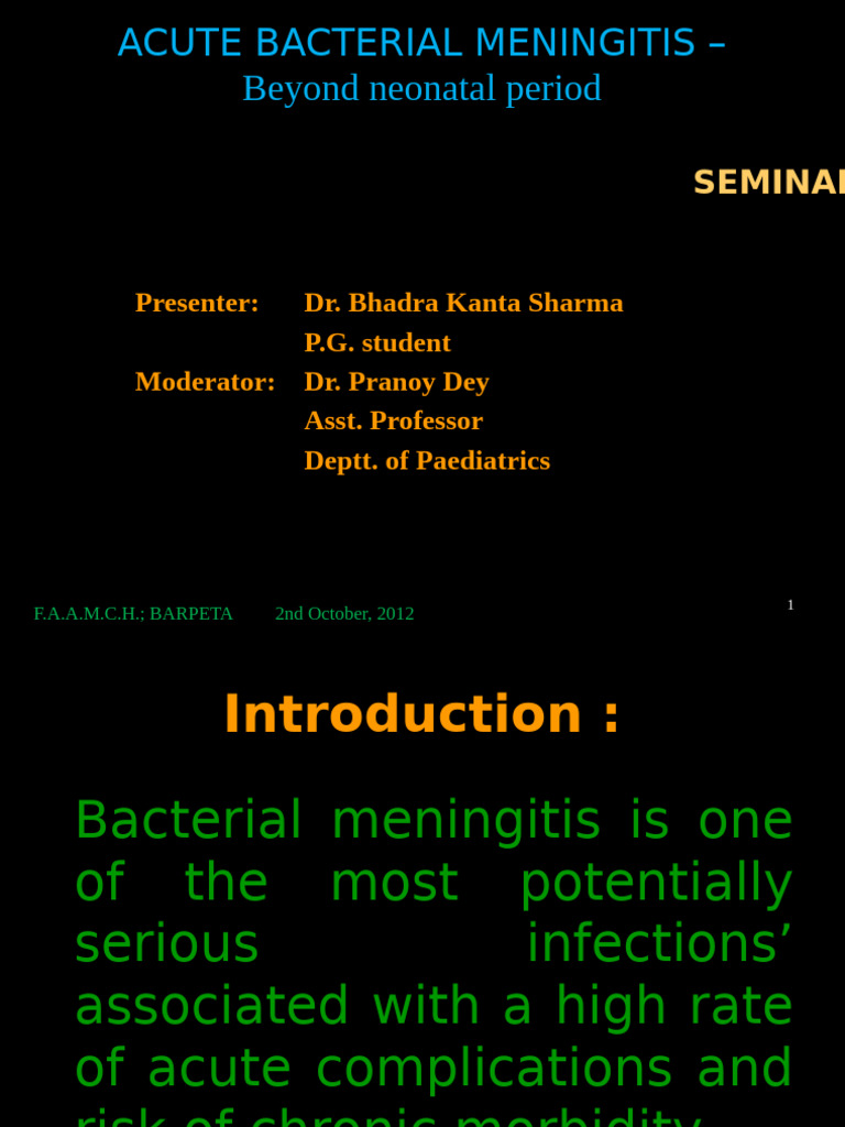 Acute Bacterial Meningitis Overview | PDF | Meningitis | Cerebrospinal ...