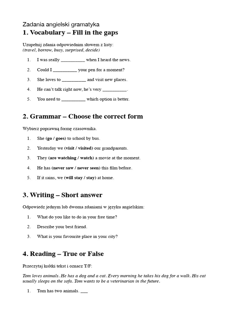 English Grammar and Vocabulary Exercises | PDF