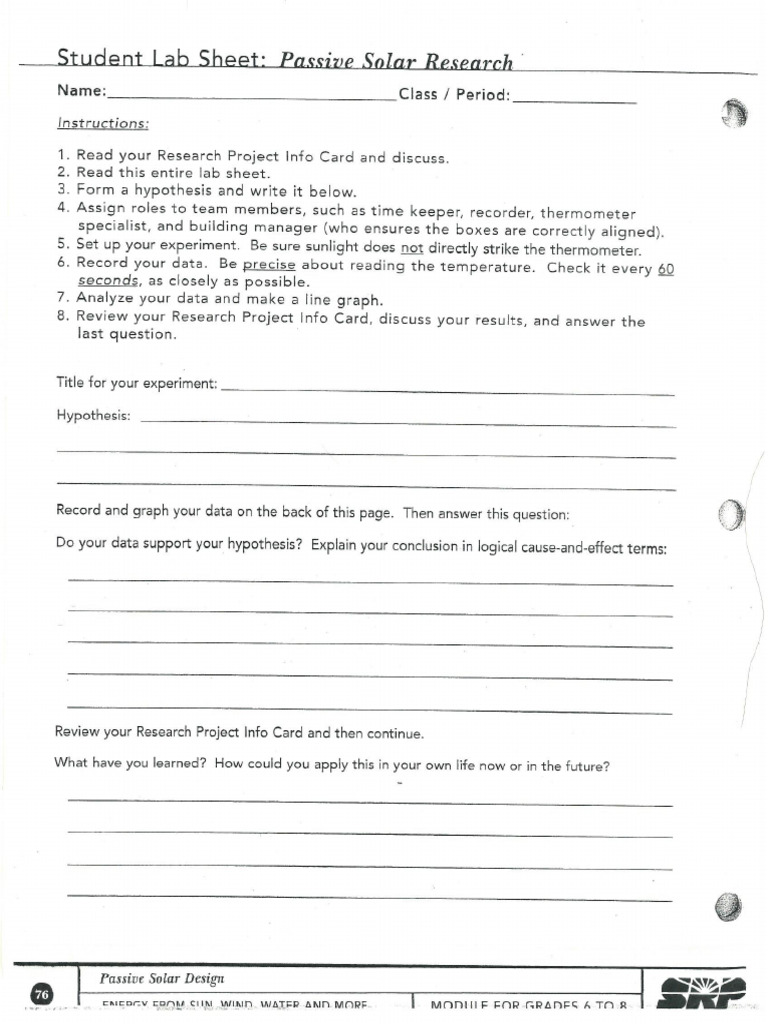 Passive Solar Research - Student Lab Sheet | PDF
