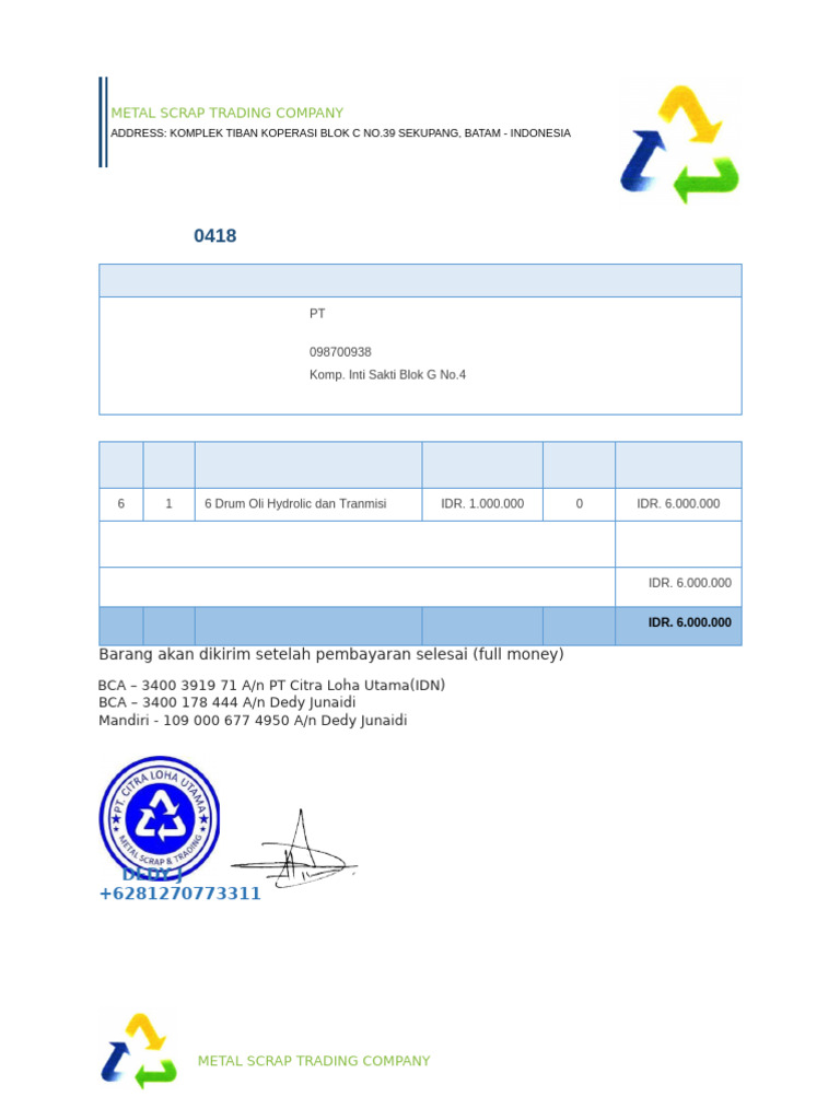 (Drum) INVOICE - PT. Ianata Jaya Bersama | PDF