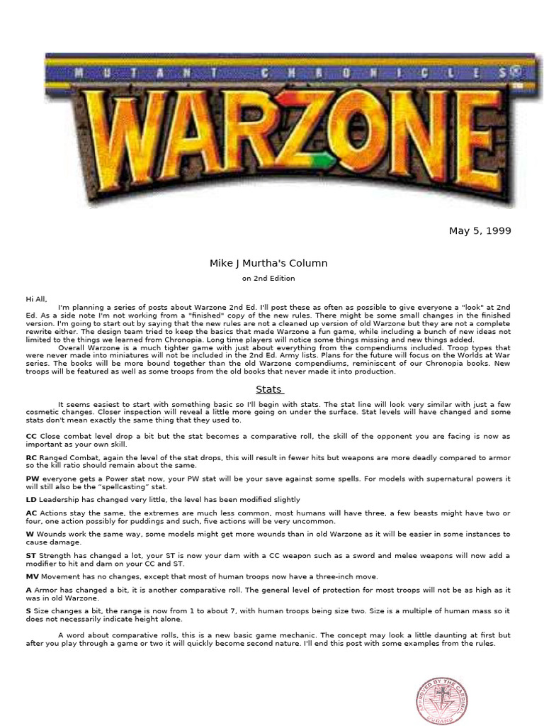 Warzone 2nd Edition Rule Changes Overview | PDF | Anti Tank Warfare ...