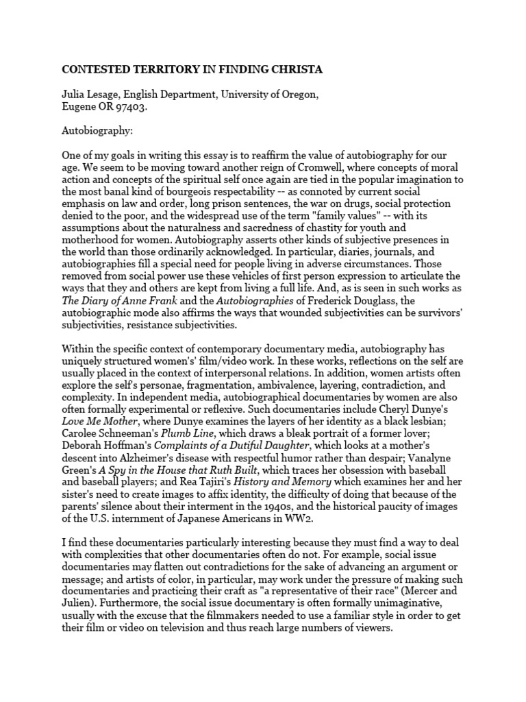 Contested Territory in Finding Christa | PDF | Narrative | Postmodernism