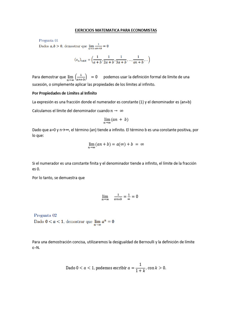 Ejercicios Matematica para Economistas | PDF | Límite (Matemáticas ...