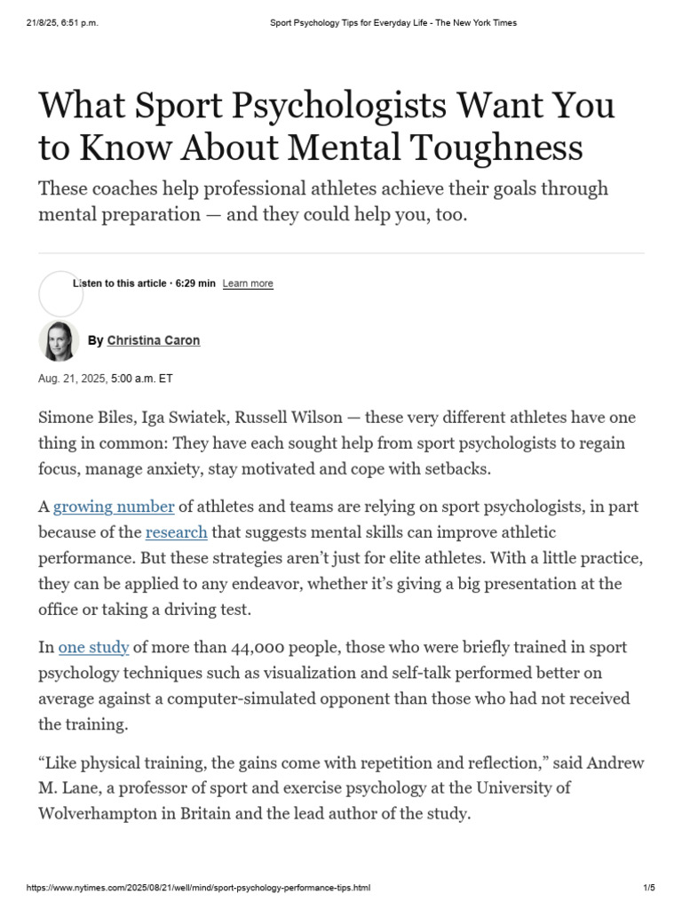 Sport Psychology Tips For Everyday Life - The New York Times | PDF ...