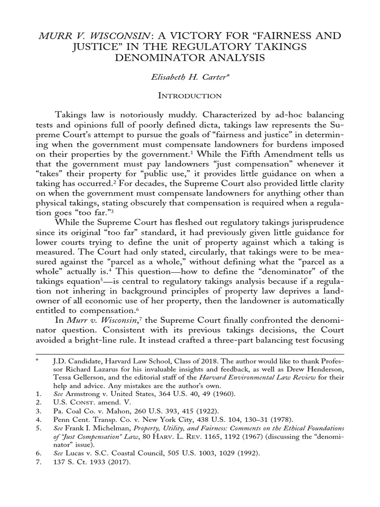 Murr v. Wisconsin: Defining Takings Law | PDF | Eminent Domain | Fifth ...