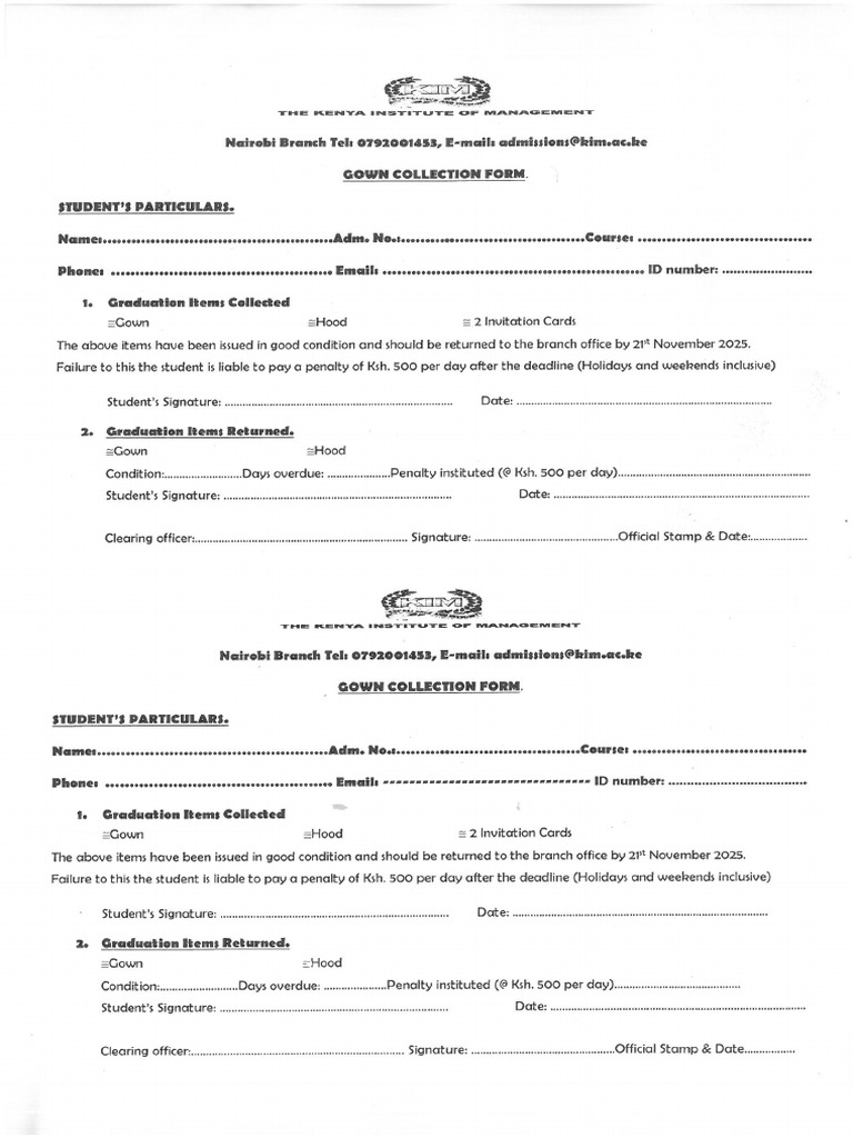 Gown Collection Form | PDF