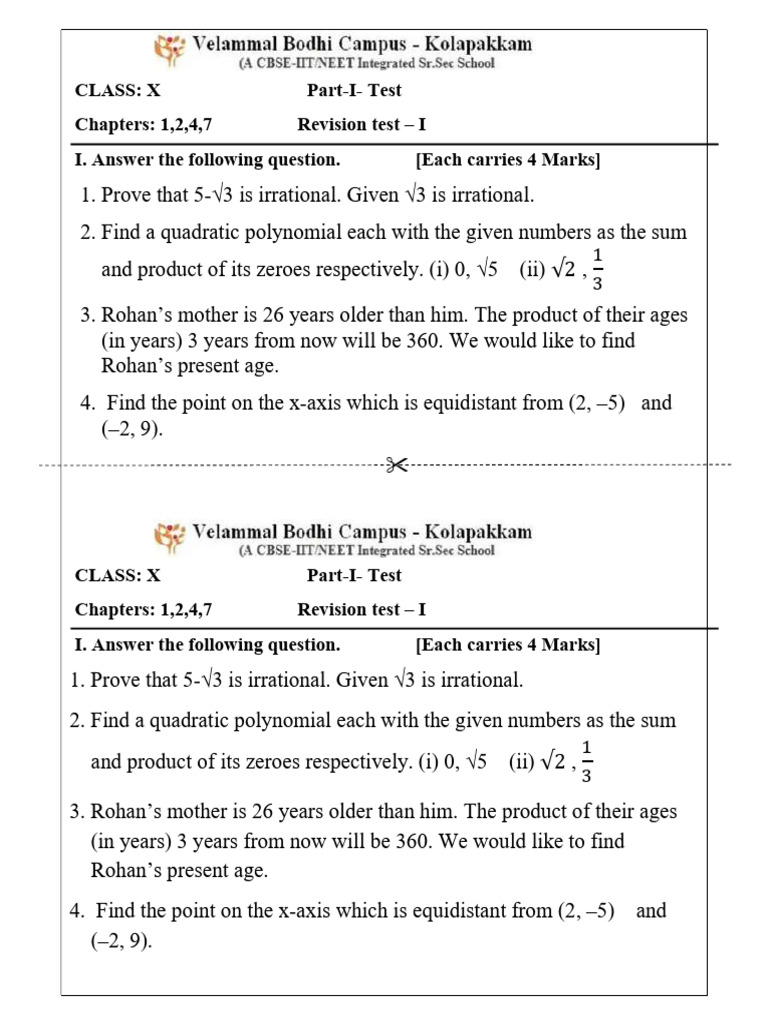Class X Revision Test Questions | PDF