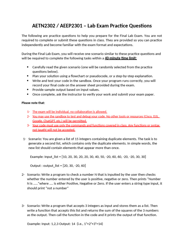 Lab Exam Practice Questions Guide | PDF | Function (Mathematics) | Numbers