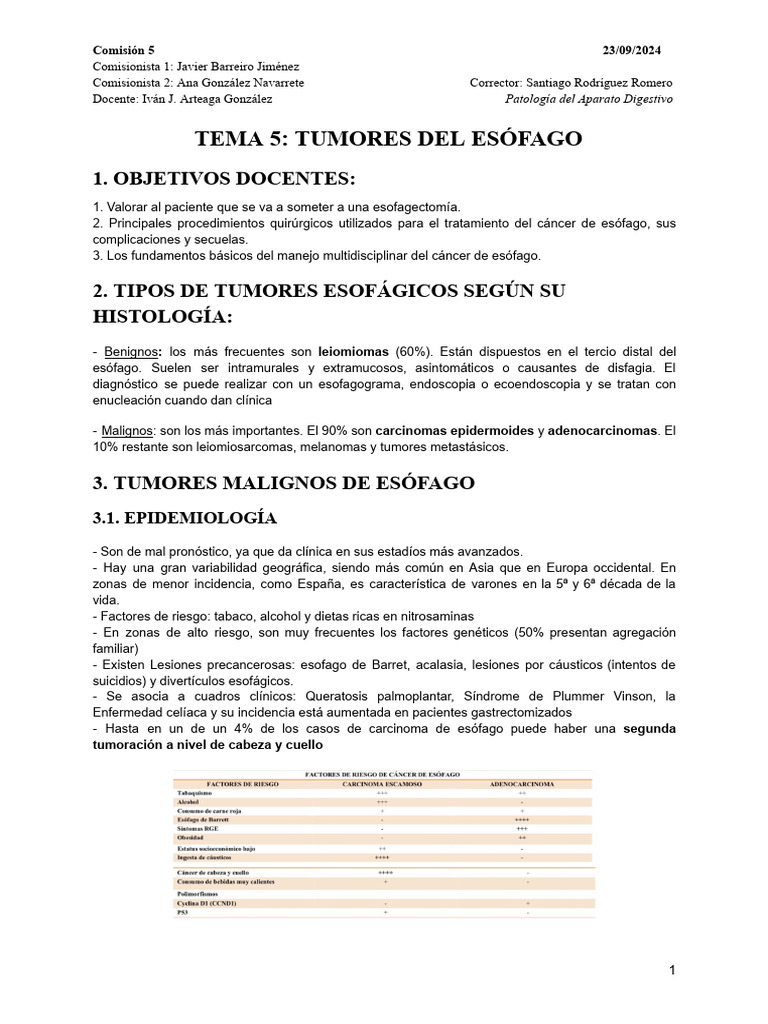 Tumores del Esófago: Diagnóstico y Tratamiento | PDF | Cáncer de ...