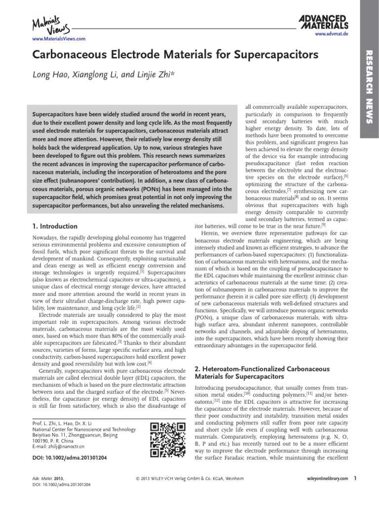 Carbon Electrode Advances for Supercapacitors | PDF | Applied And ...