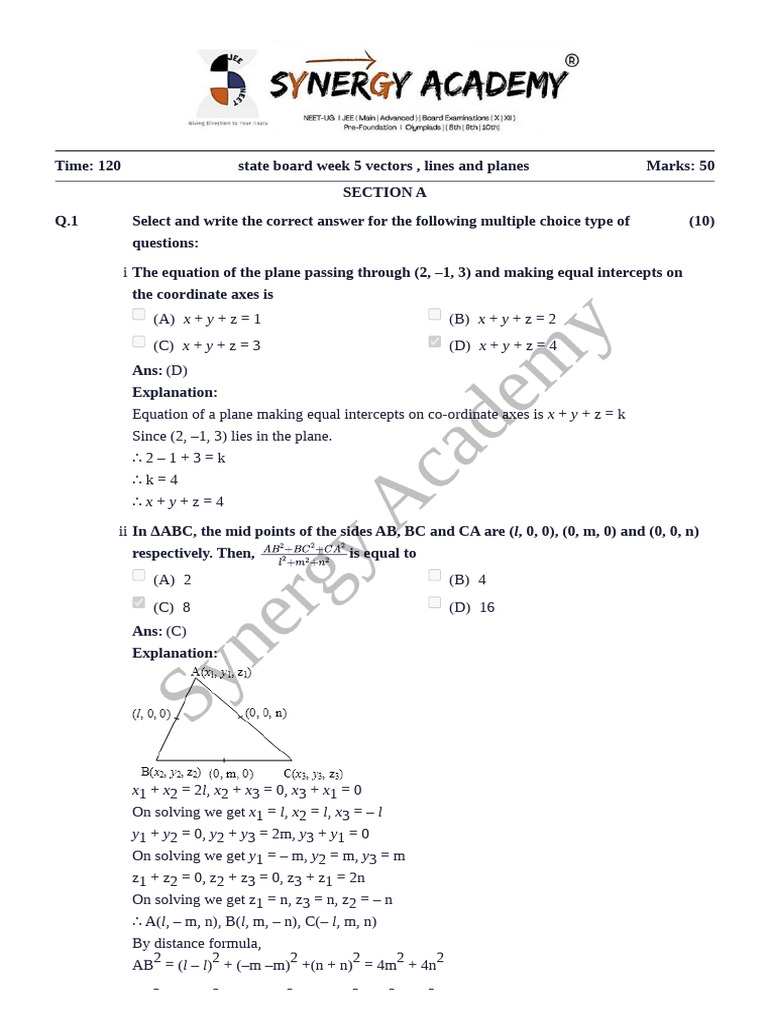 Vectors, Lines, and Planes Exam Guide | PDF | Line (Geometry) | Euclid