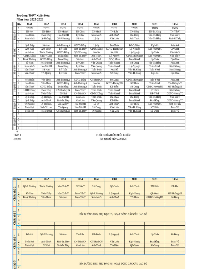 Tkb Số 3 (Áp Dụng Từ 22-9-2025) Hs | PDF