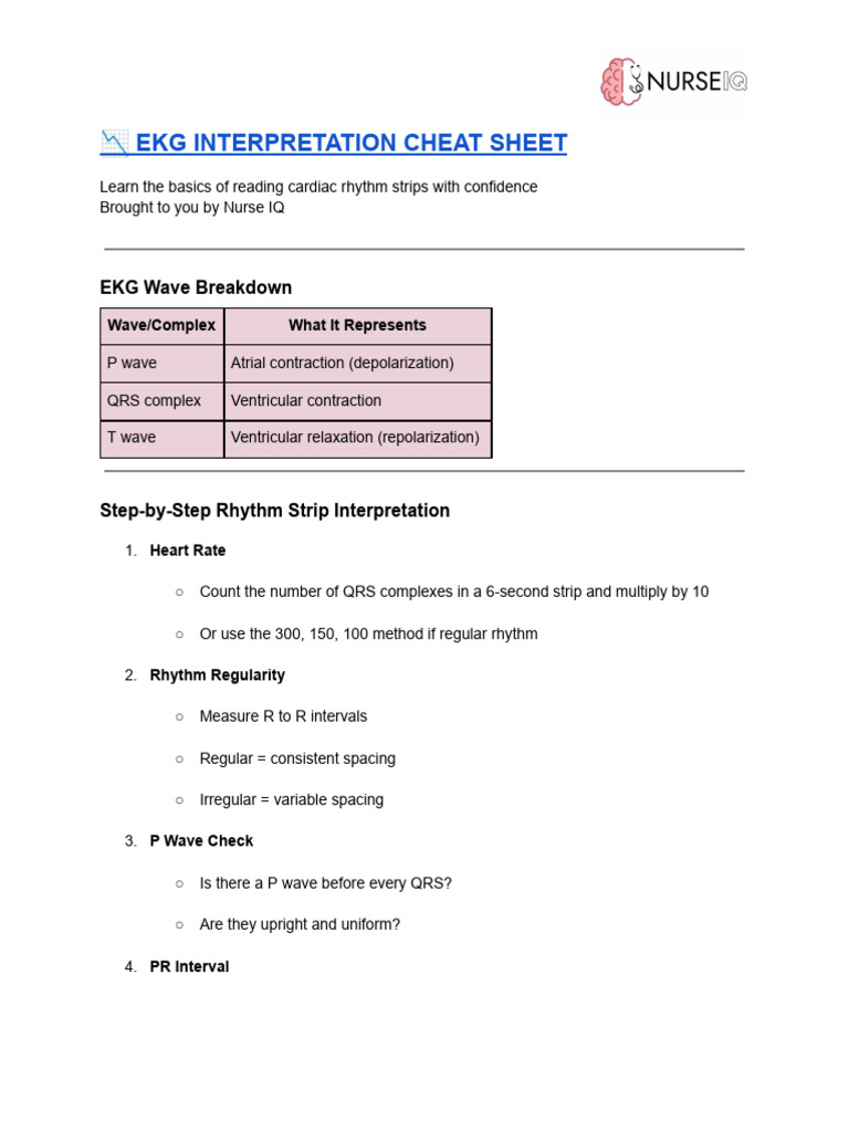 ? Ekg Interpretation Cheat Sheet | PDF