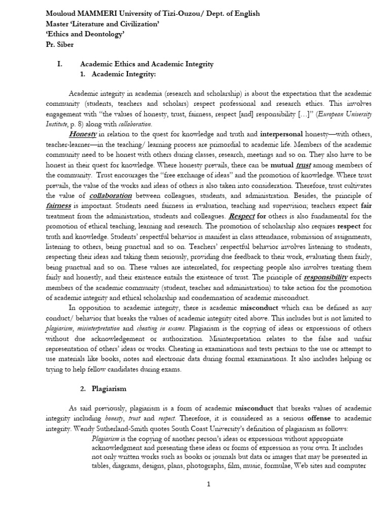 4 Academic Ethics and Integrity | PDF | Mrs Dalloway | Plagiarism