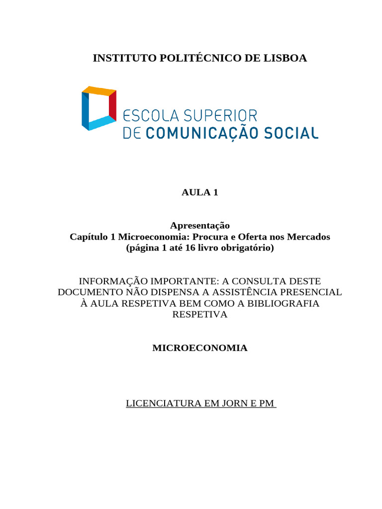 Microeconomia: Procura e Oferta nos Mercados | PDF | Demanda | Economia