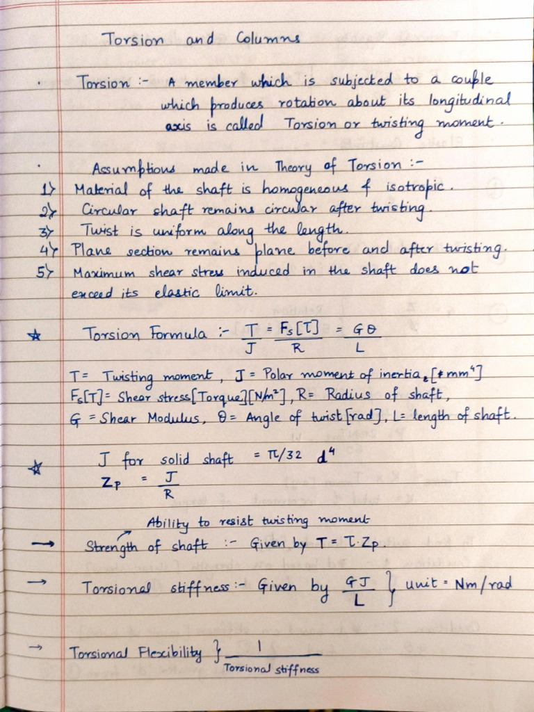 SoM Torsion & Columns Notes | PDF