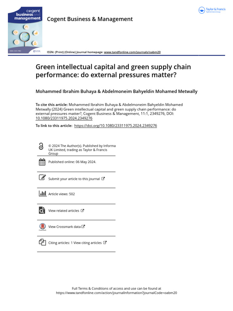 Green Intellectual Capital & Supply Chain Performance | PDF ...