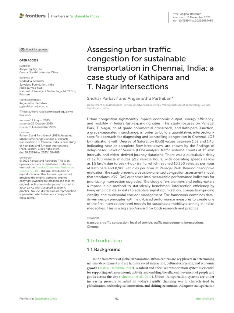 Urban Traffic Congestion in Chennai | PDF | Traffic | Traffic Congestion