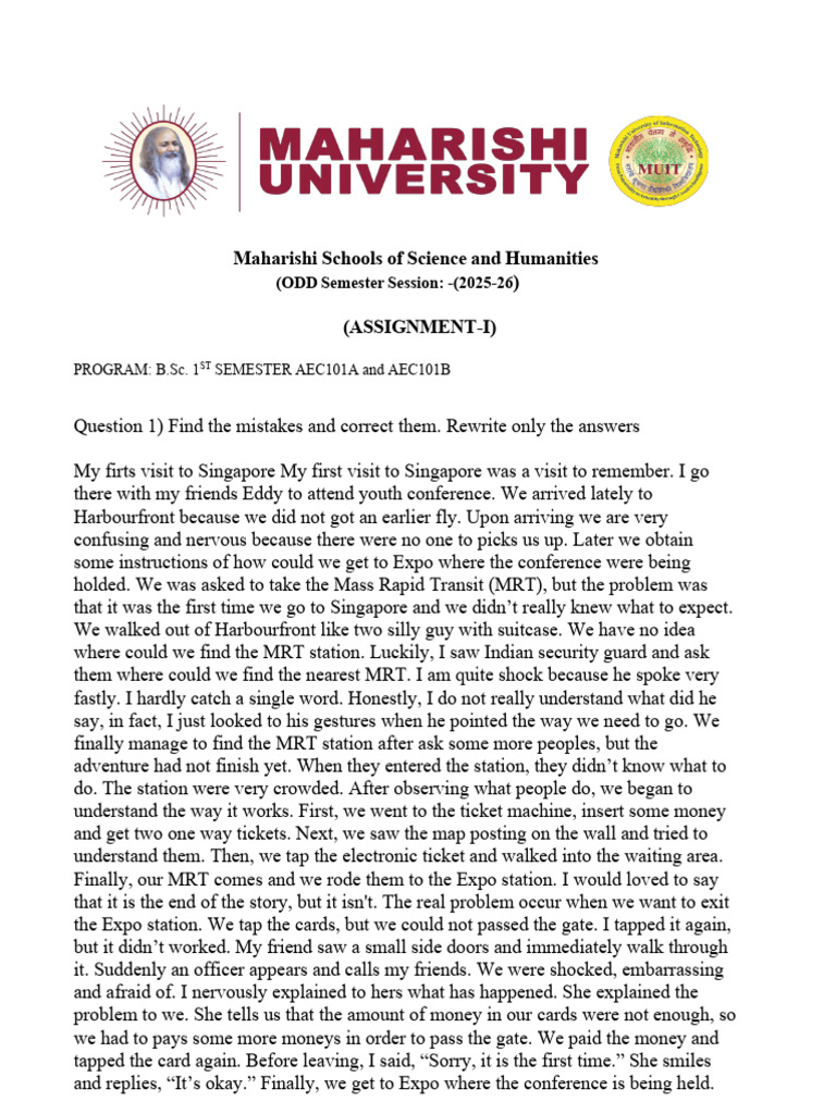 Assignment on Grammar and Parts of Speech | PDF