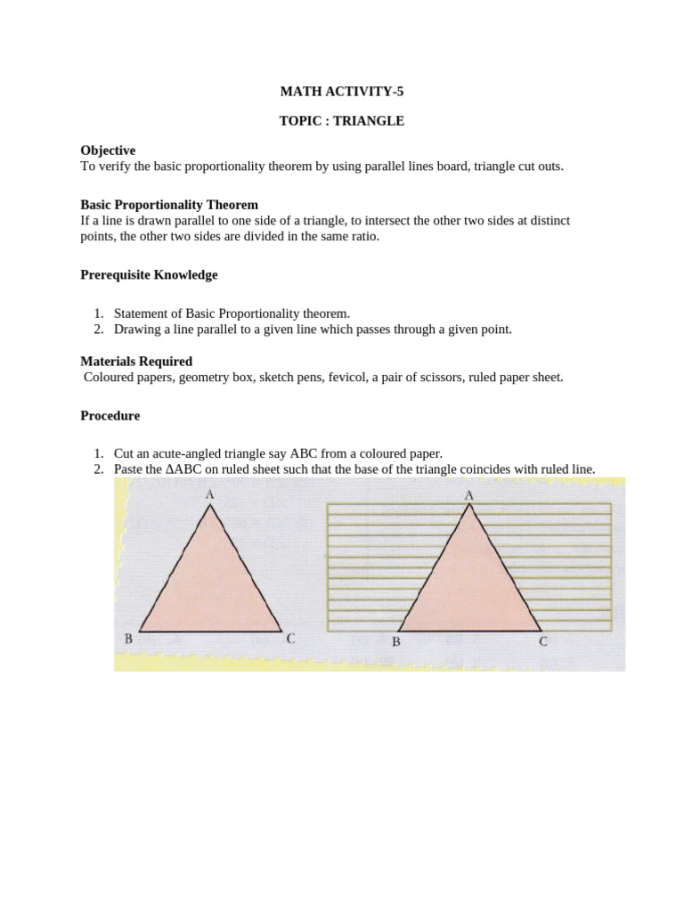 MATH ACTIVITY-5 (Similarity of Triangles) | PDF