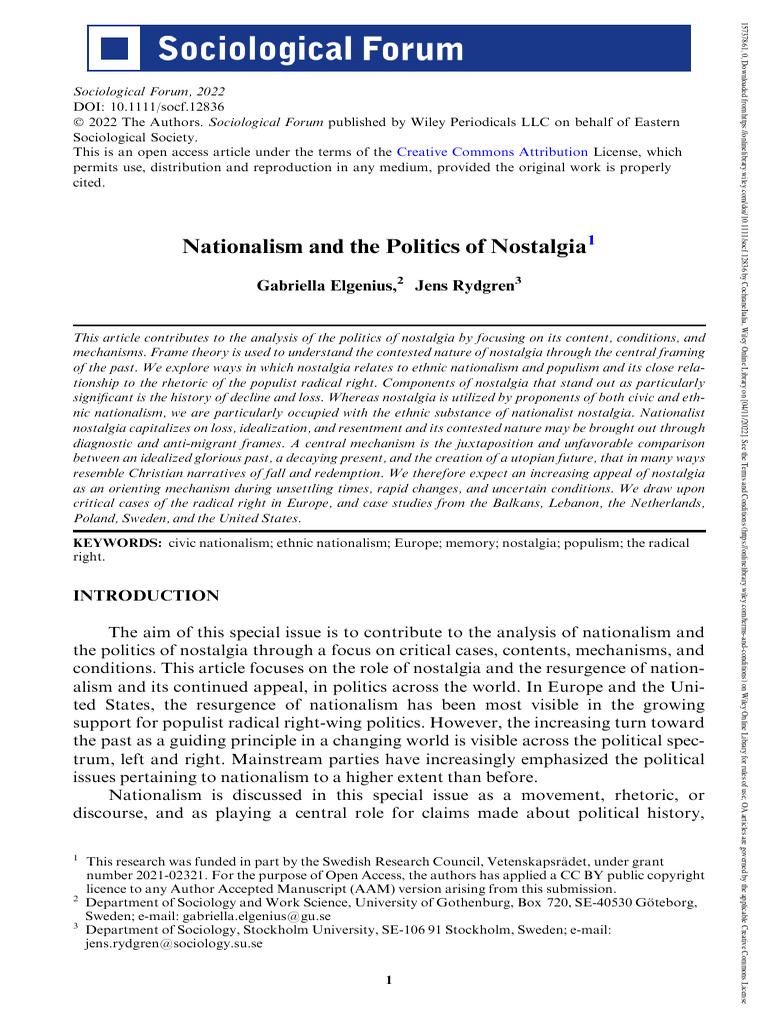 Nationalism and Nostalgia in Politics | PDF | Populism | Nostalgia