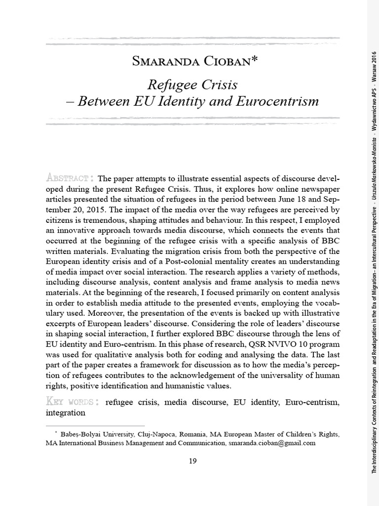 Refugee_Crisis_Between_EU_Identity_and_E | PDF | Refugee | Human Migration