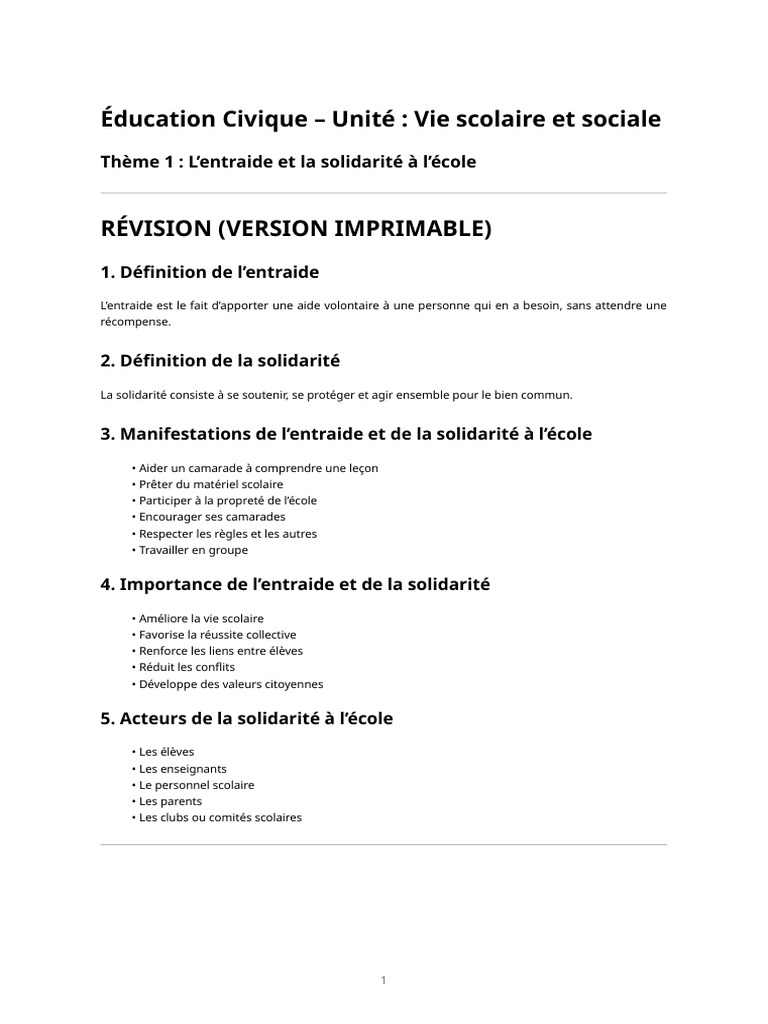 Entraide et solidarité à l'école | PDF | Solidarité | Psychologie sociale