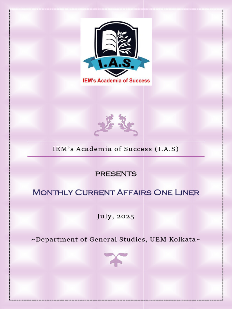 July 2025 Current Affairs Highlights | PDF | Reserve Bank Of India | Banks