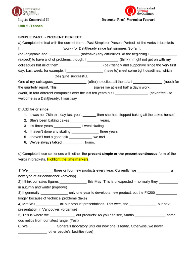 Unit 2 TENSES - PRACTICE | PDF | Syntax | Grammar