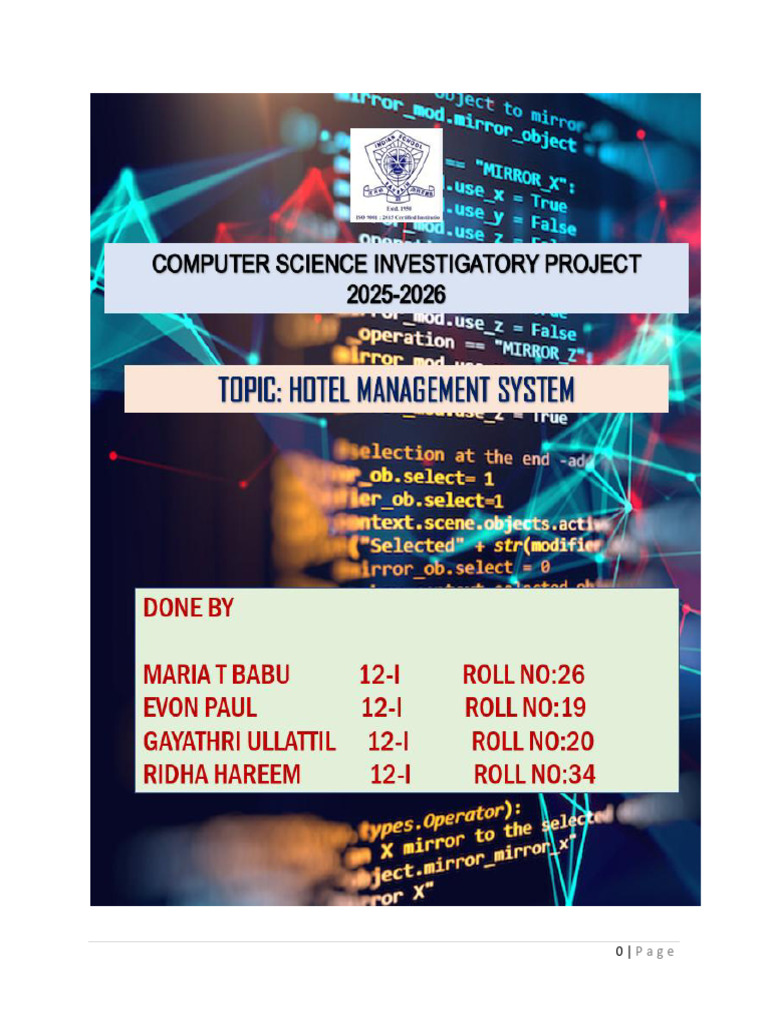 Hotel Management System Project Report | PDF | Databases | My Sql