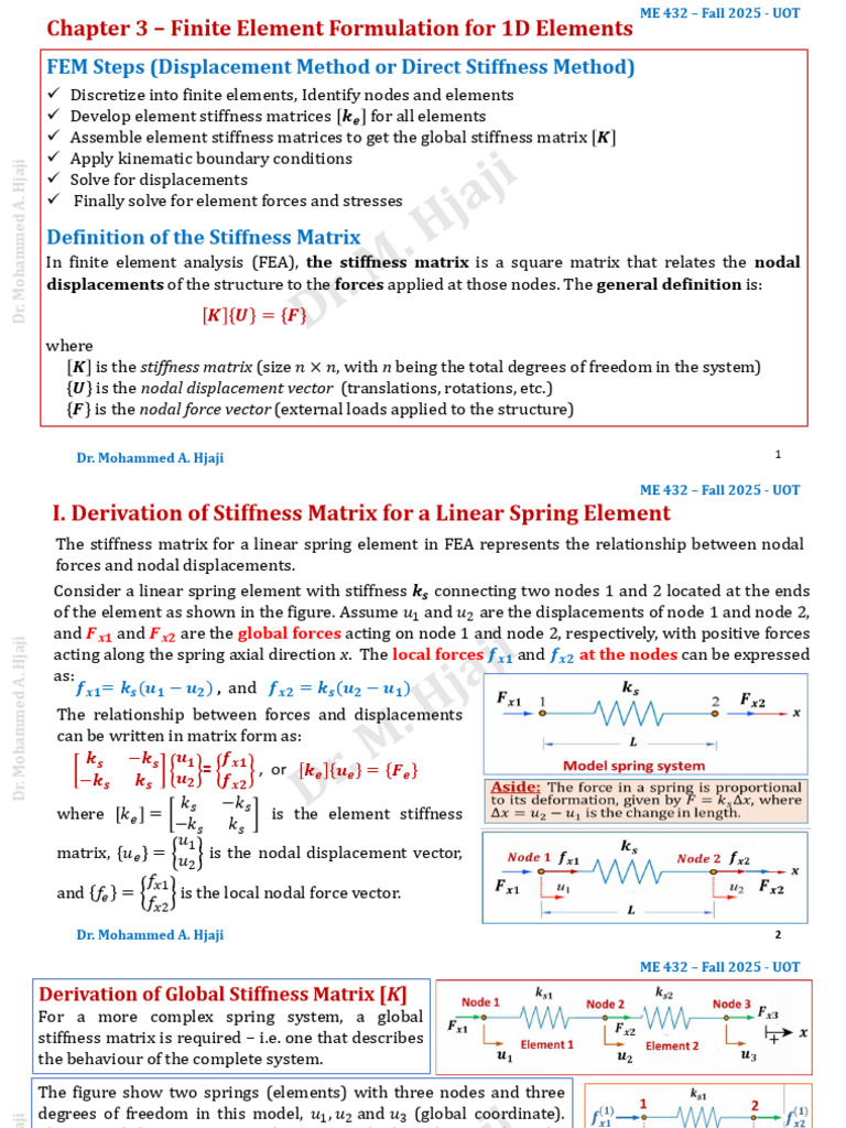 ME432 - Chapter 4-Finite Element Formulation For 1D Bar, Spring and ...
