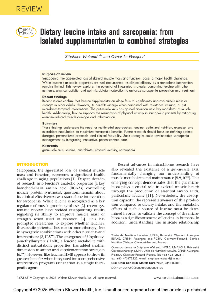 10.1097 Mco.0000000000001180 | PDF | Leucine | Strength Training