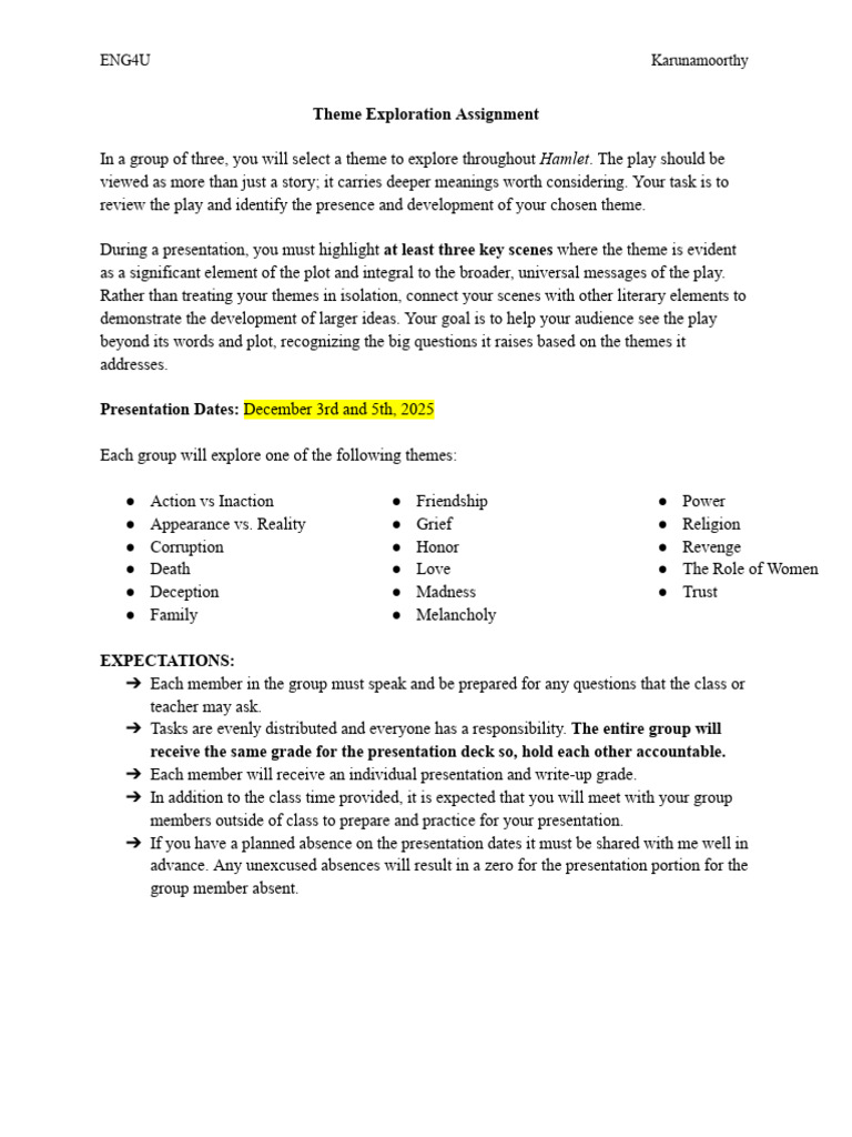 Theme Exploration Assignment | PDF | Human Communication | Cognitive ...