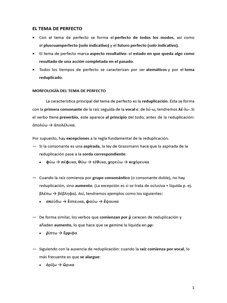 El Tema de Perfecto | PDF | Verbo | Fonética