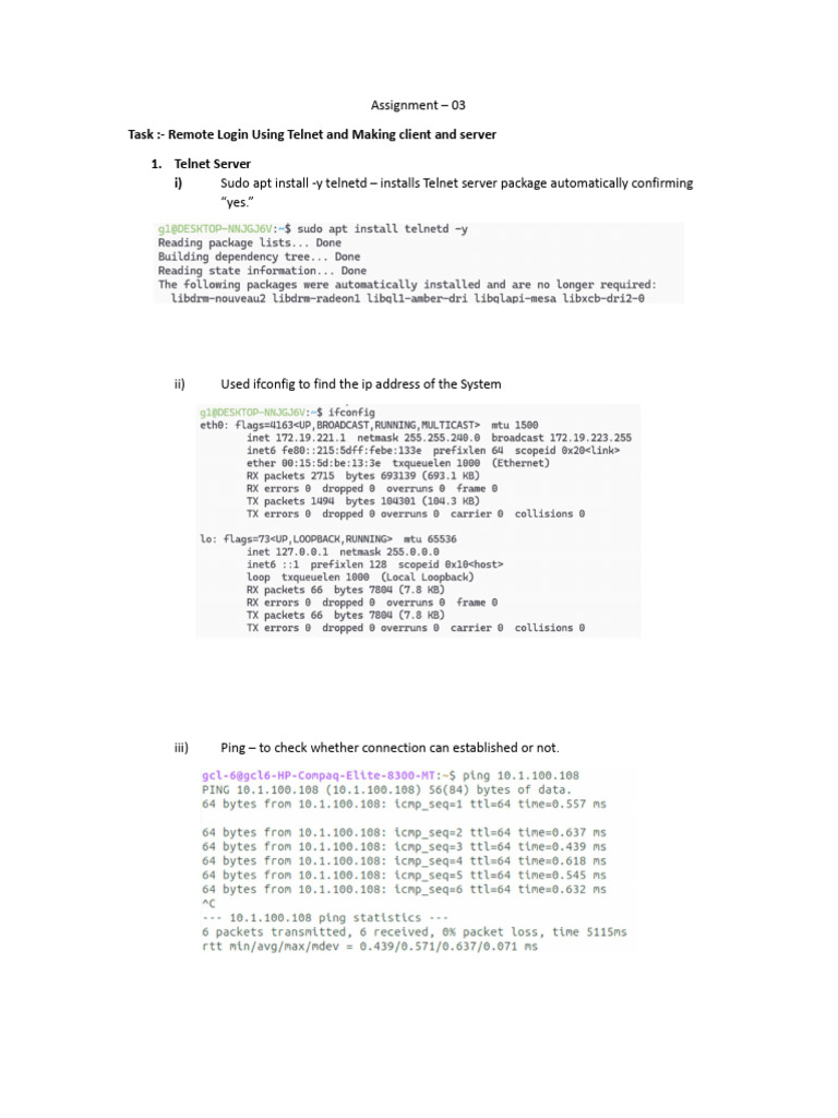 Telnet and SSH Remote Login Setup Guide | PDF