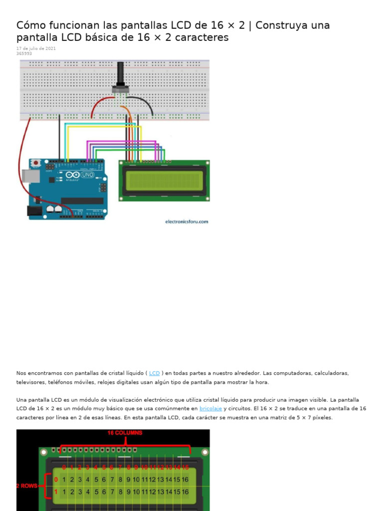 Cómo usar pantallas LCD 16x2 con Arduino | PDF | Pantalla de cristal ...