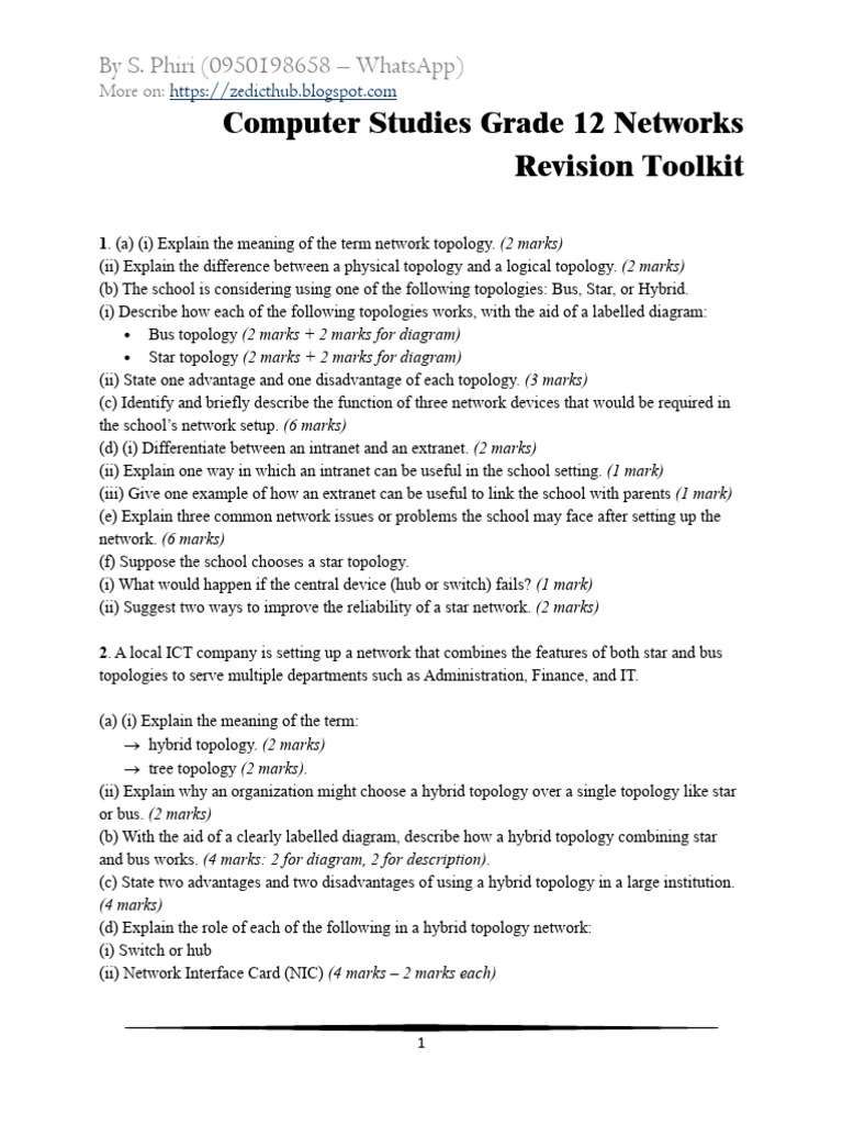 Grade 12 Network Topology Revision Guide | PDF | Computer Network ...